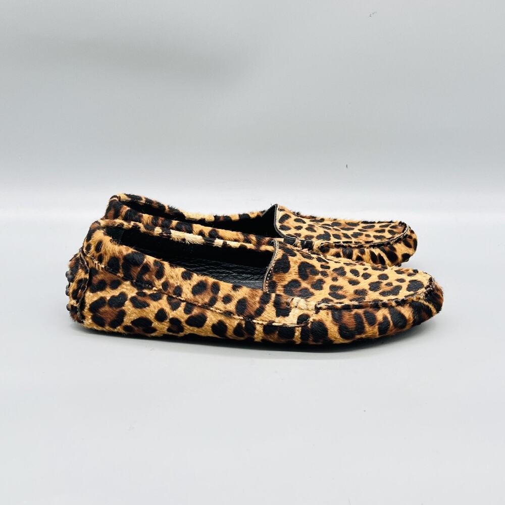 M Gemi Shoes Womens 7 Brown Leopard Calf Hair Moccasin Loafer Flats Slip On